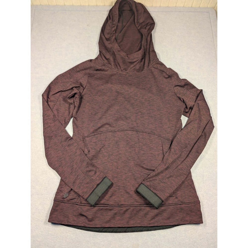 Athleta Hoodie Women M Burgundy Stripe S/73771 Pullover Activewear Excellent